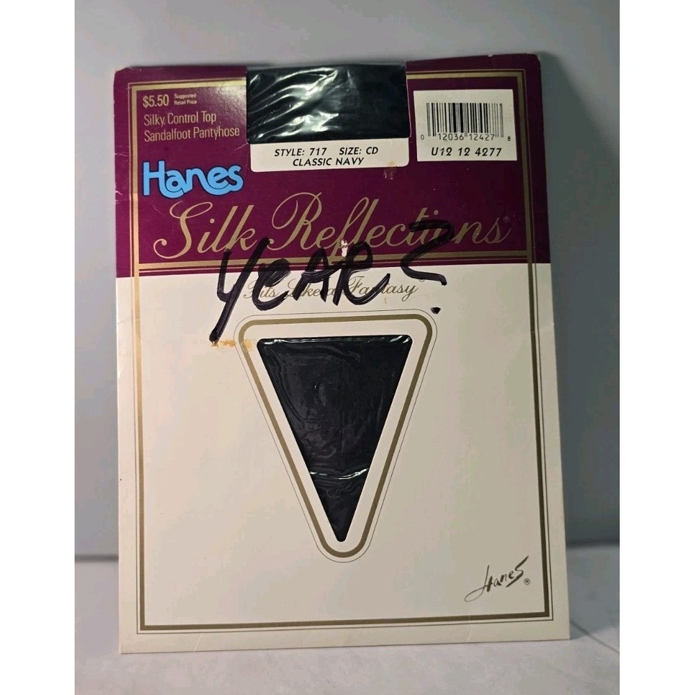 Vintage Hanes Silk Reflections Vontrol Top Sandalfoot Pantyhose Size CD Navy...